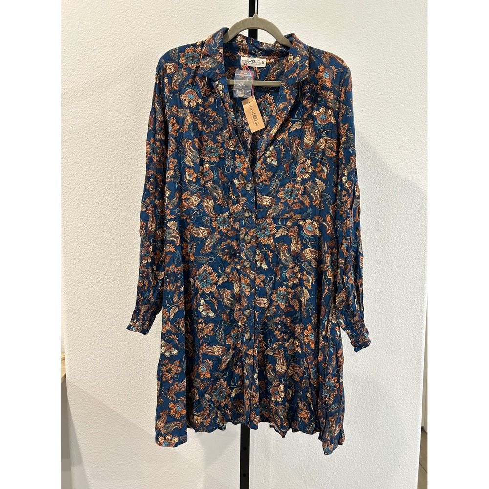 NWT Natural Life Ansley Woven Blue Floral Paisley Tunic Shirt Dress, Size M